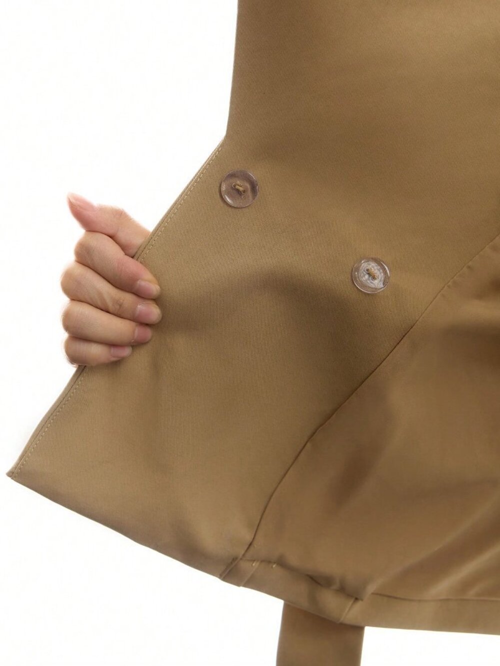 Khaki Casual Women's Large Lapel Waist Eyelet Buckle Trench Coat - Picture 8 of 8